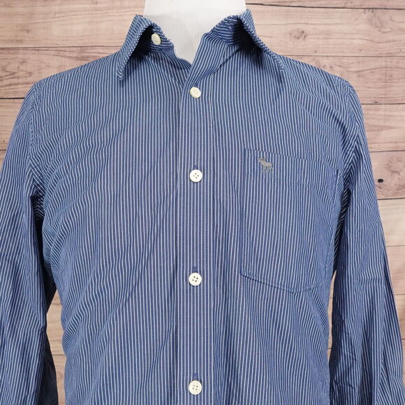 ABERCROMBIE & FITCH MUSCLE FIT BLUE STRIPED BUTTON DOWN SHIRT MENS 2XL XXL - Picture 1 of 7